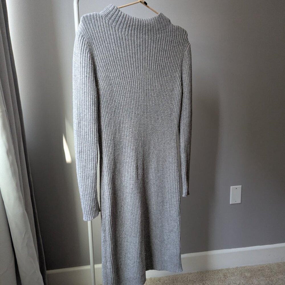 Uniqlo Grey Ribbed Knit Mock Neck Sweater Dress Wool Blend Long Sleeve Small